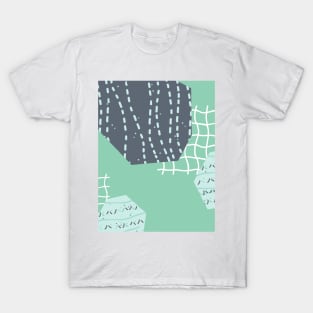 Abstract aquamarine grids and cut paper things T-Shirt